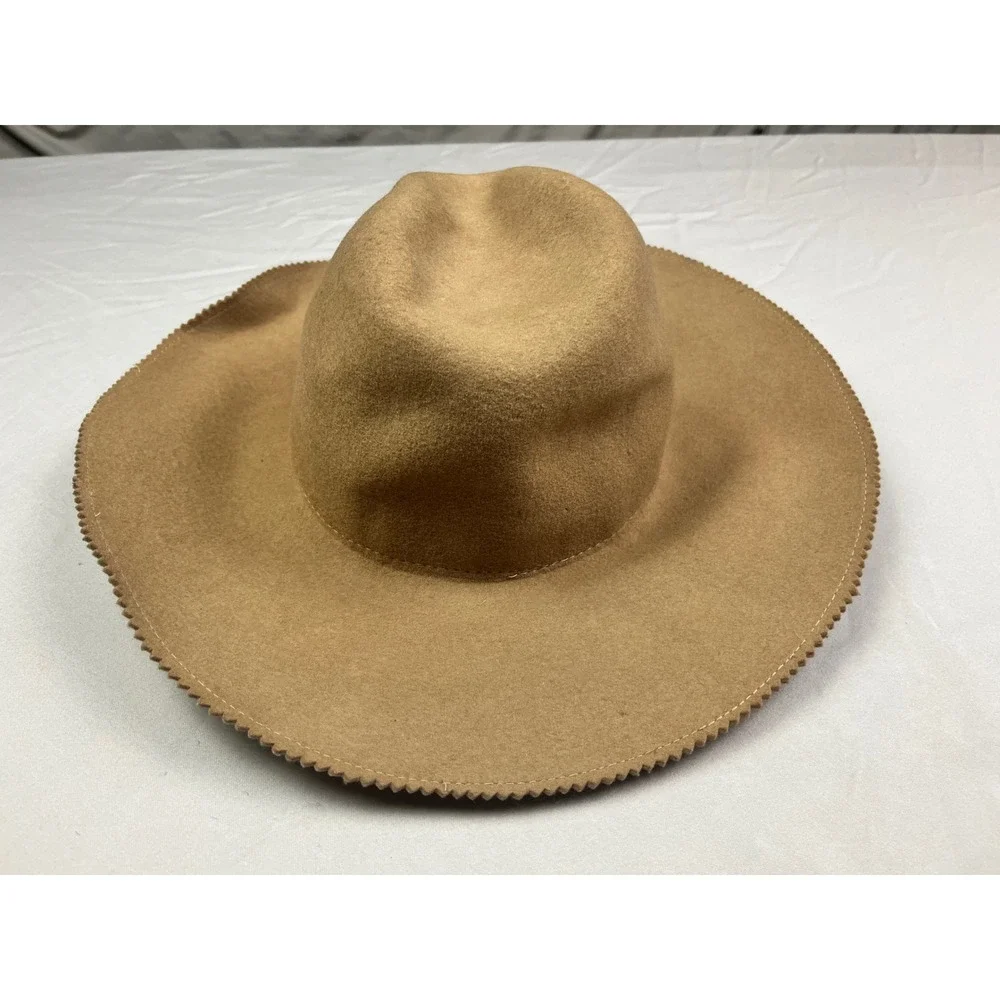 San Diego Hat Co Womens Felt Fedora Hat Camel Tan Scalloped Edge Wide Brim O/S